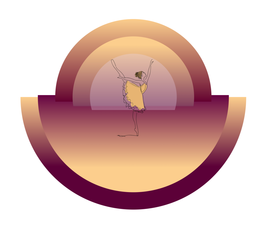 Ballerina on a curved background of red to yellow gradients