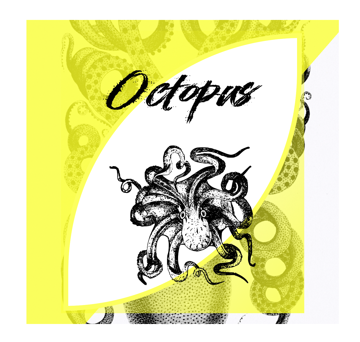 Layered images of an octopus with bright yellow piercing through