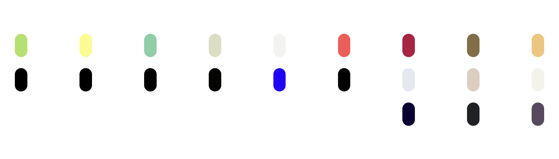 Dots of colors in twos and threes arranged in rows across a white background.