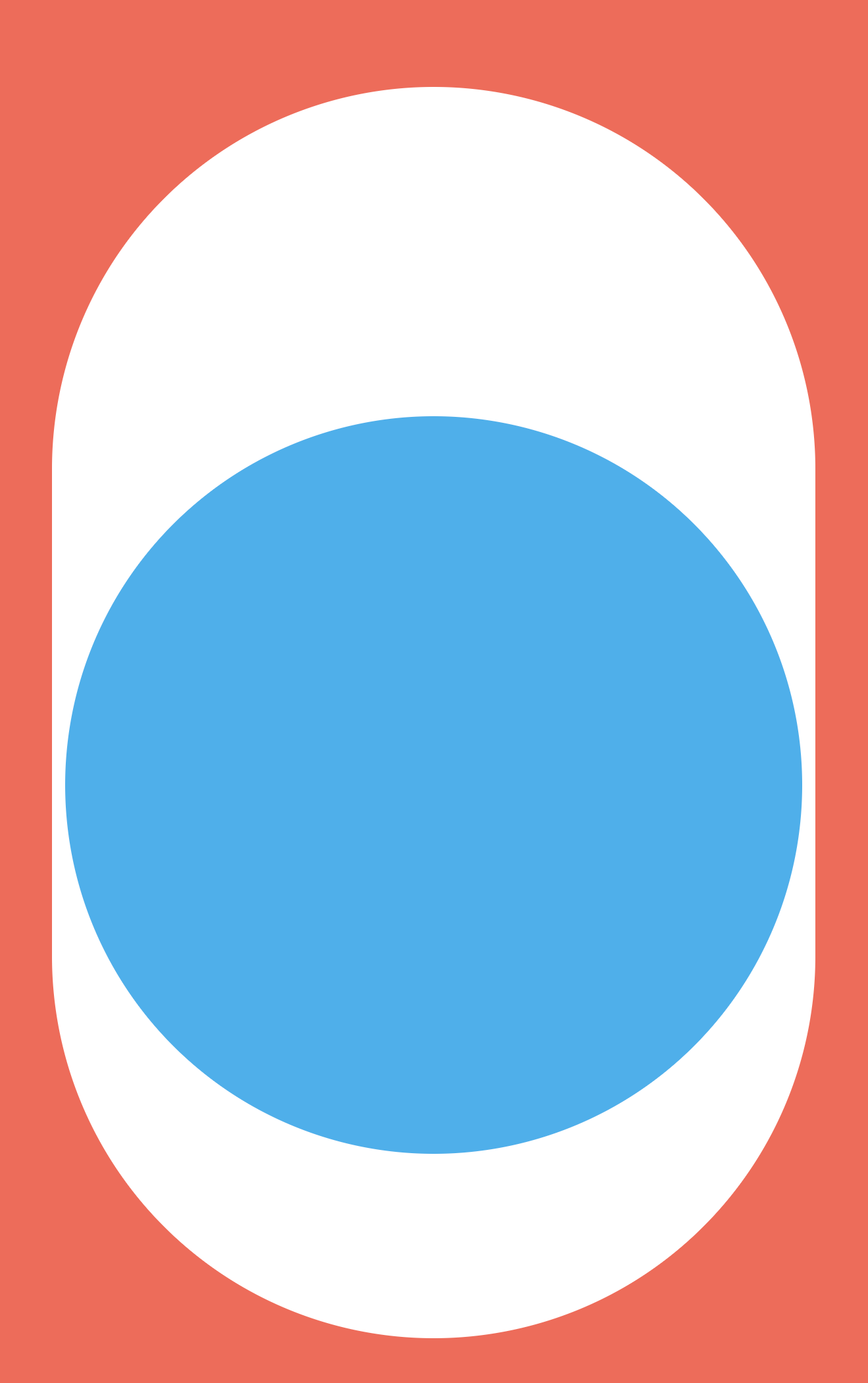 Orange rectangle with a white oblong inside of it and a light blue circle in the very inside.