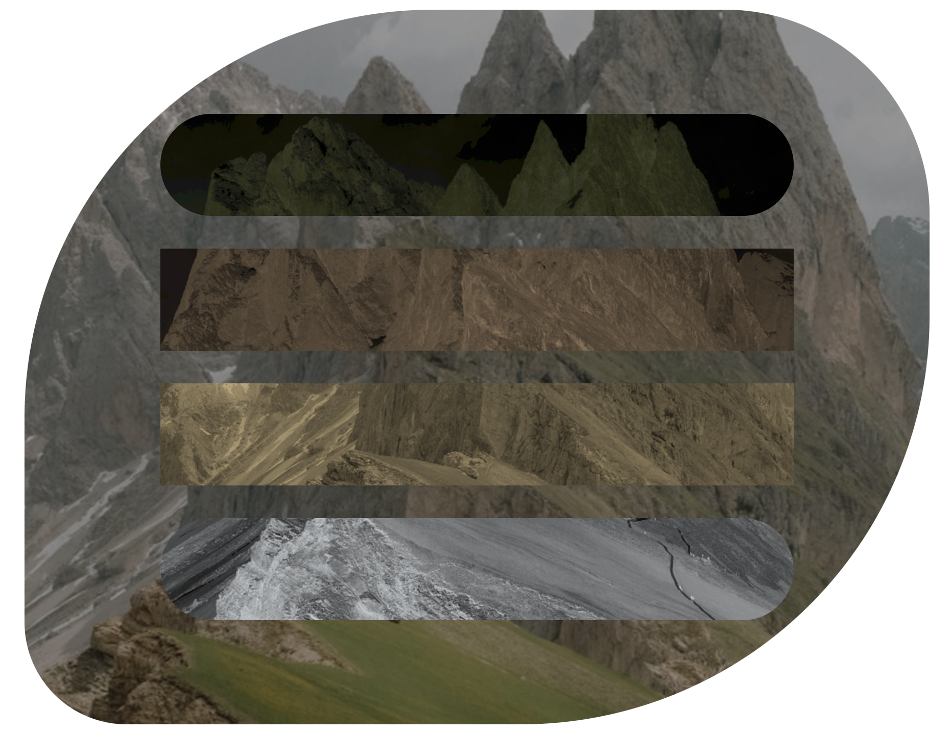 Mountain range with four different views showcasing different colors built within the image.